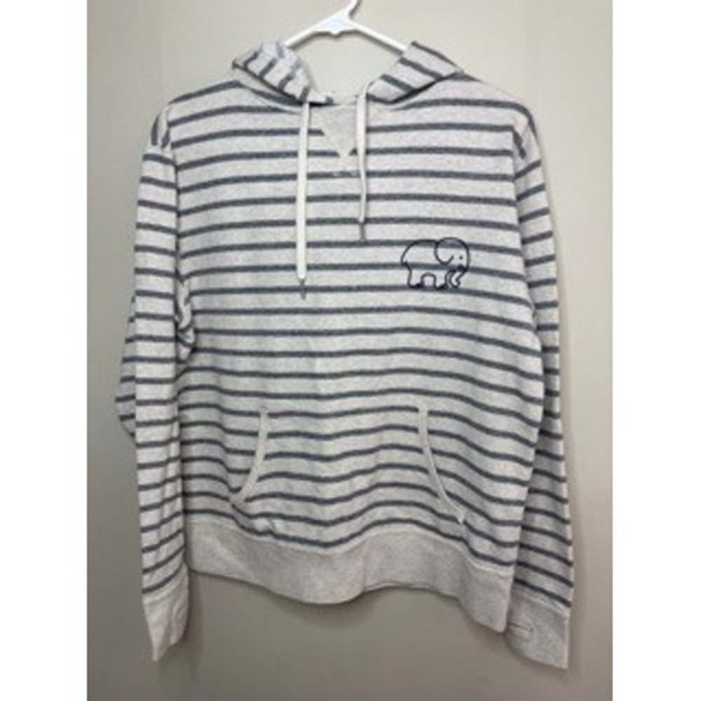 Ivory Ella Striped Hoodie Gray Charcoal Elephant Logo Thumbholes Pullover